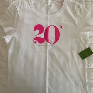 Kate Spade, NWT, large, pink/white “20” t shirt